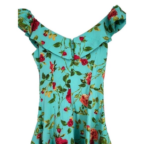 Signatures Ruffle Front Flounce Mini Dress Size S Rose Print Back Zip Ruffle Hem - Picture 7 of 16